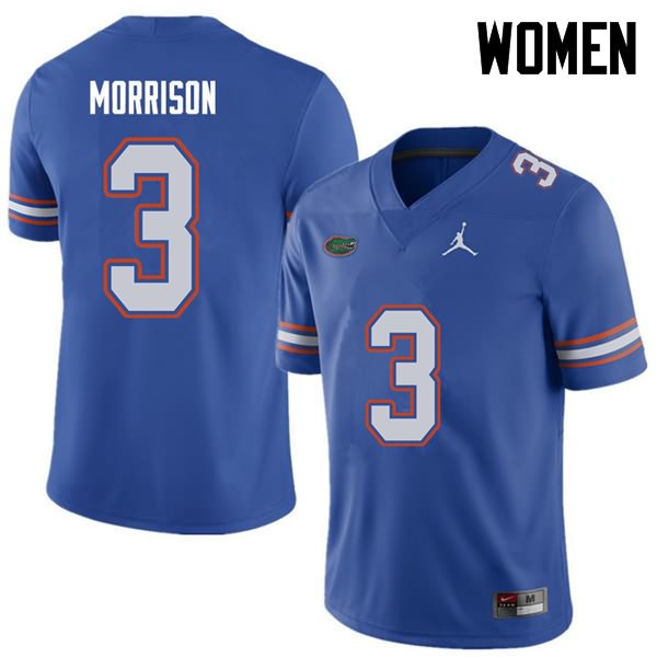 NCAA Florida Gators Antonio Morrison Women's #3 Jordan Brand Royal Stitched Authentic College Football Jersey JJG0864YA